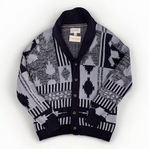 SUN + STONE Men's M Southwest  Geometric Knit Cardigan 100% Cotton Button Up NEW